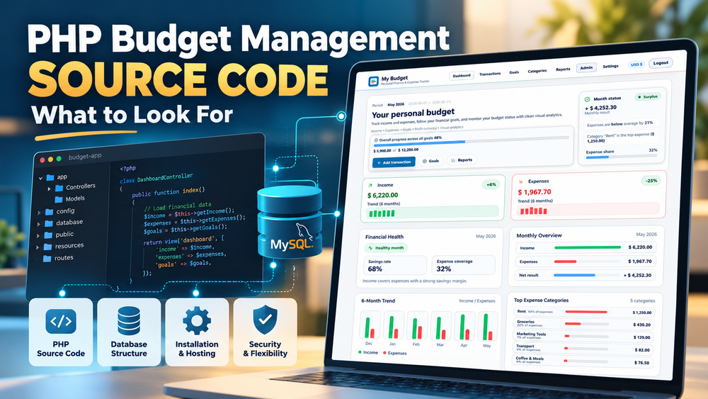 Buy PHP finance management source-code with underlying source code, database and application architecture components.
