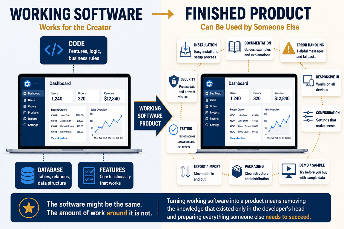 Comparison between working software and a finished digital product.