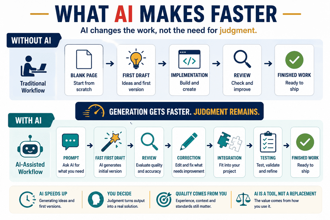 Comparison of product work with and without AI-assisted generation.