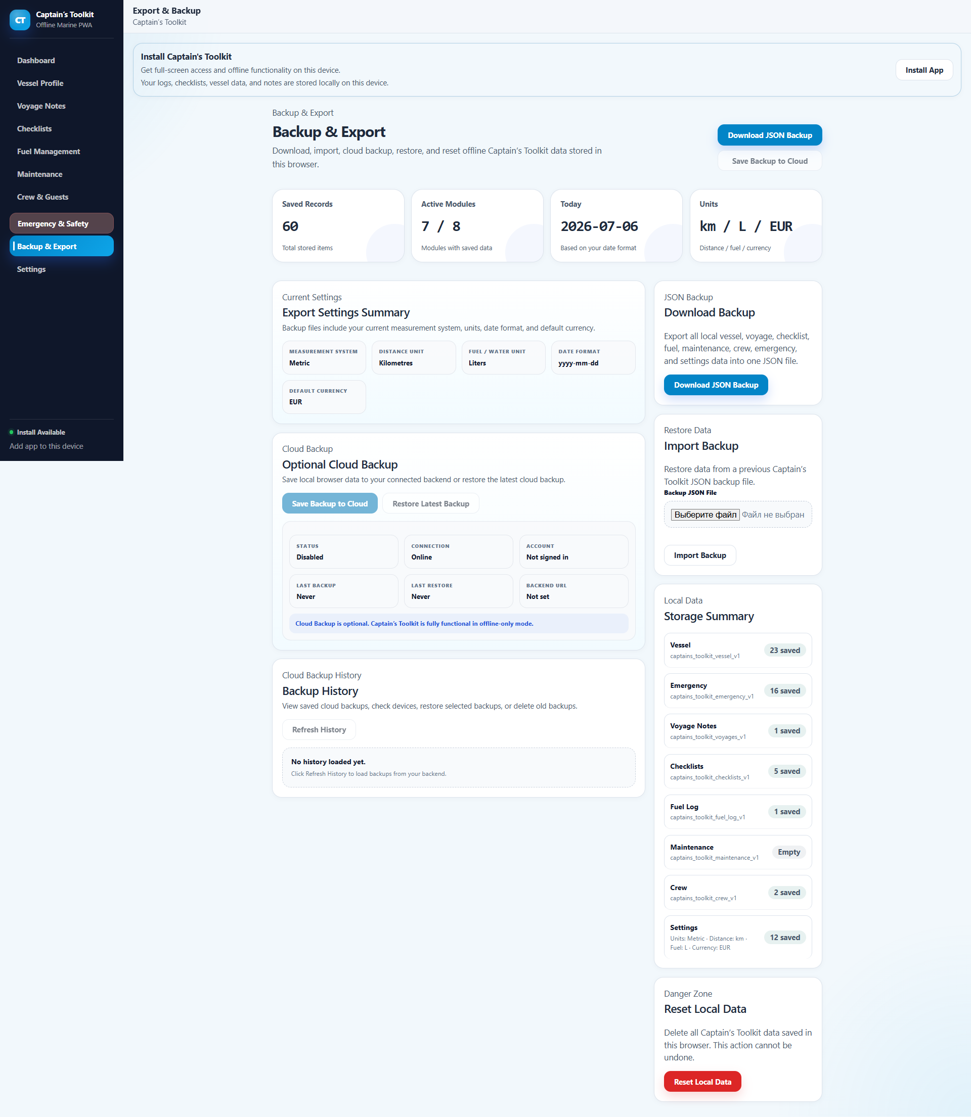 Backup and export records